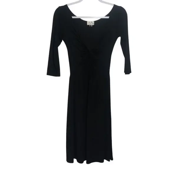 Anthropologie Lolly Black Knot Ruched V Neck Modal Simple Classic Dress Sz XS - Picture 1 of 6